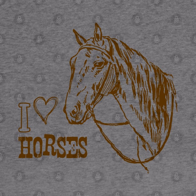 I Love Horses, Monochrome Horse Illustration with Text by Biophilia